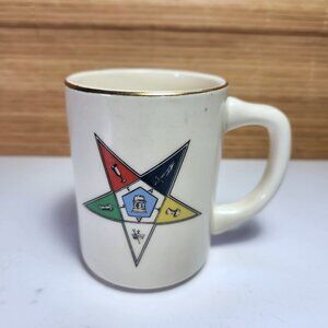 Masonic Coffee Cup “Order of the Eastern Star” Vintage Gold Gilded Rim Freemason